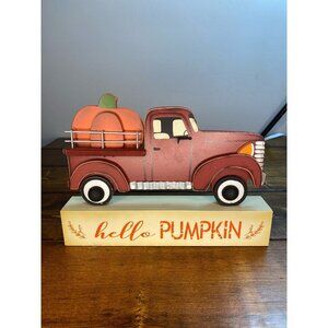 Harvest Hello Pumpkin Red Truck wooden Block decor fall autumn